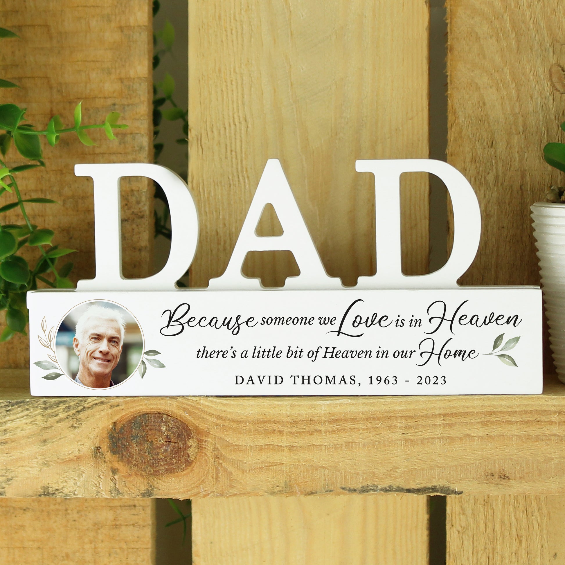 Personalised Botanical Memorial Photo Upload Wooden Dad Ornament - image 3