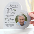 Personalised Botanical Memorial Photo Upload Free Standing Heart Ornament from Heartfelt Gifts