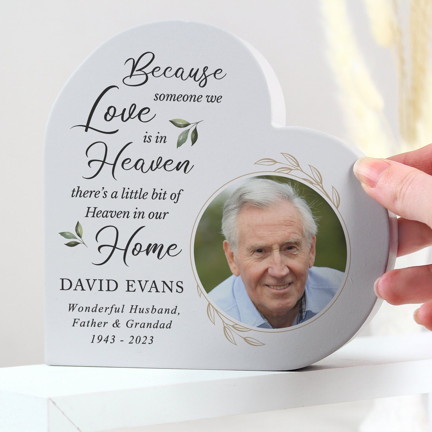 Personalised Botanical Memorial Photo Upload Free Standing Heart Ornament from Heartfelt Gifts