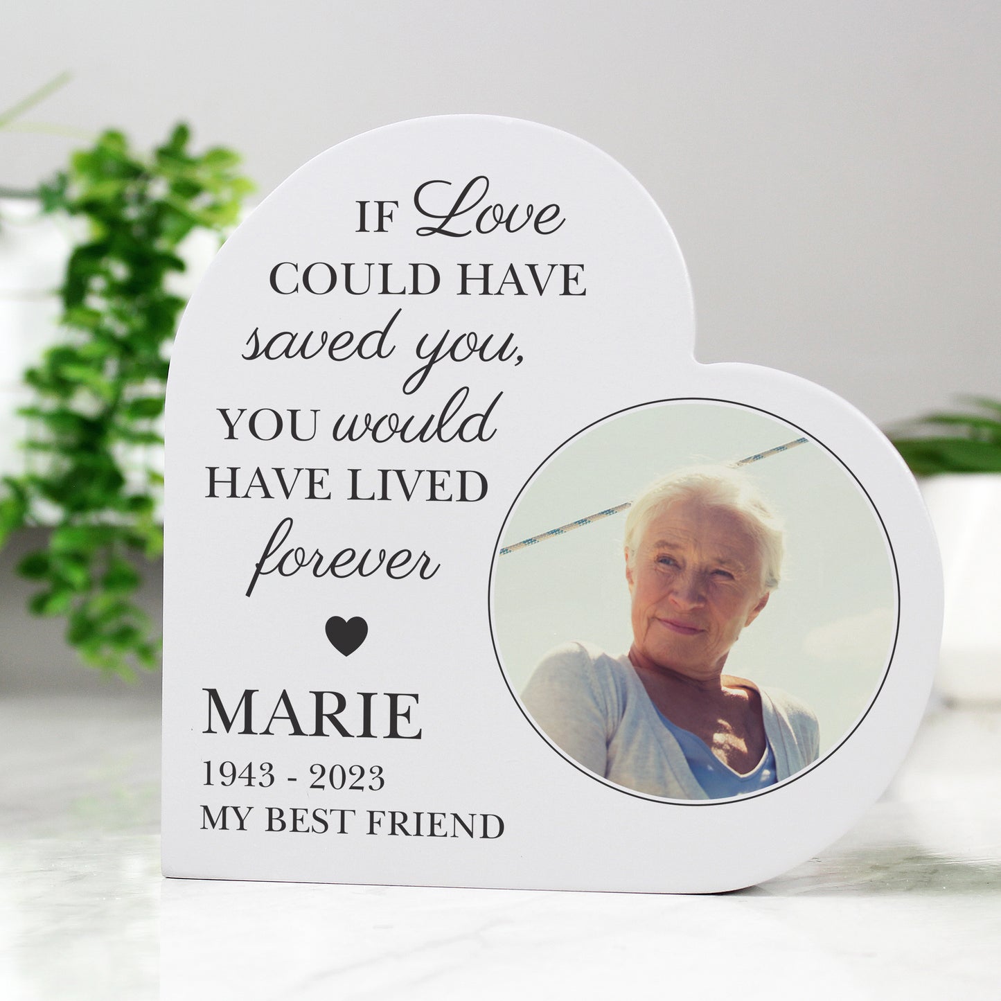 Personalised Memorial Photo Upload Free Standing Heart Ornament from Heartfelt Gifts