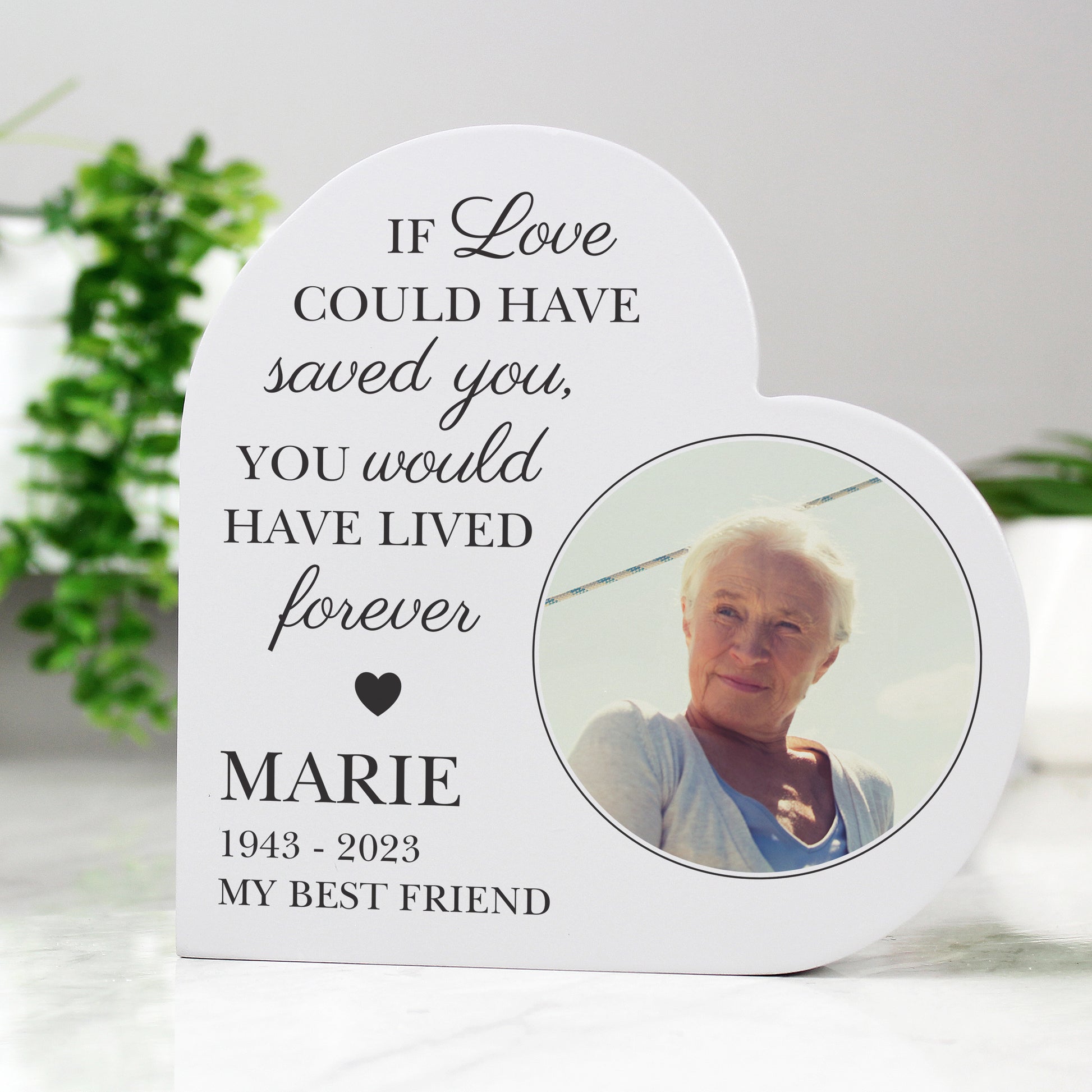 Personalised Memorial Photo Upload Free Standing Heart Ornament from Heartfelt Gifts
