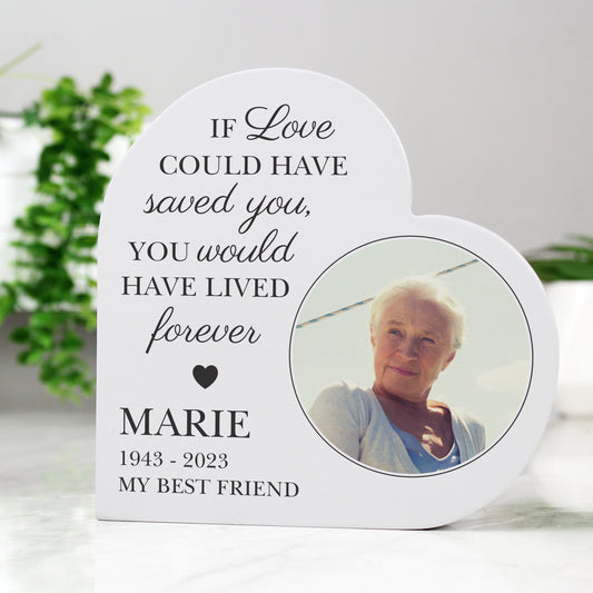 Personalised Memorial Photo Upload Free Standing Heart Ornament from Heartfelt Gifts