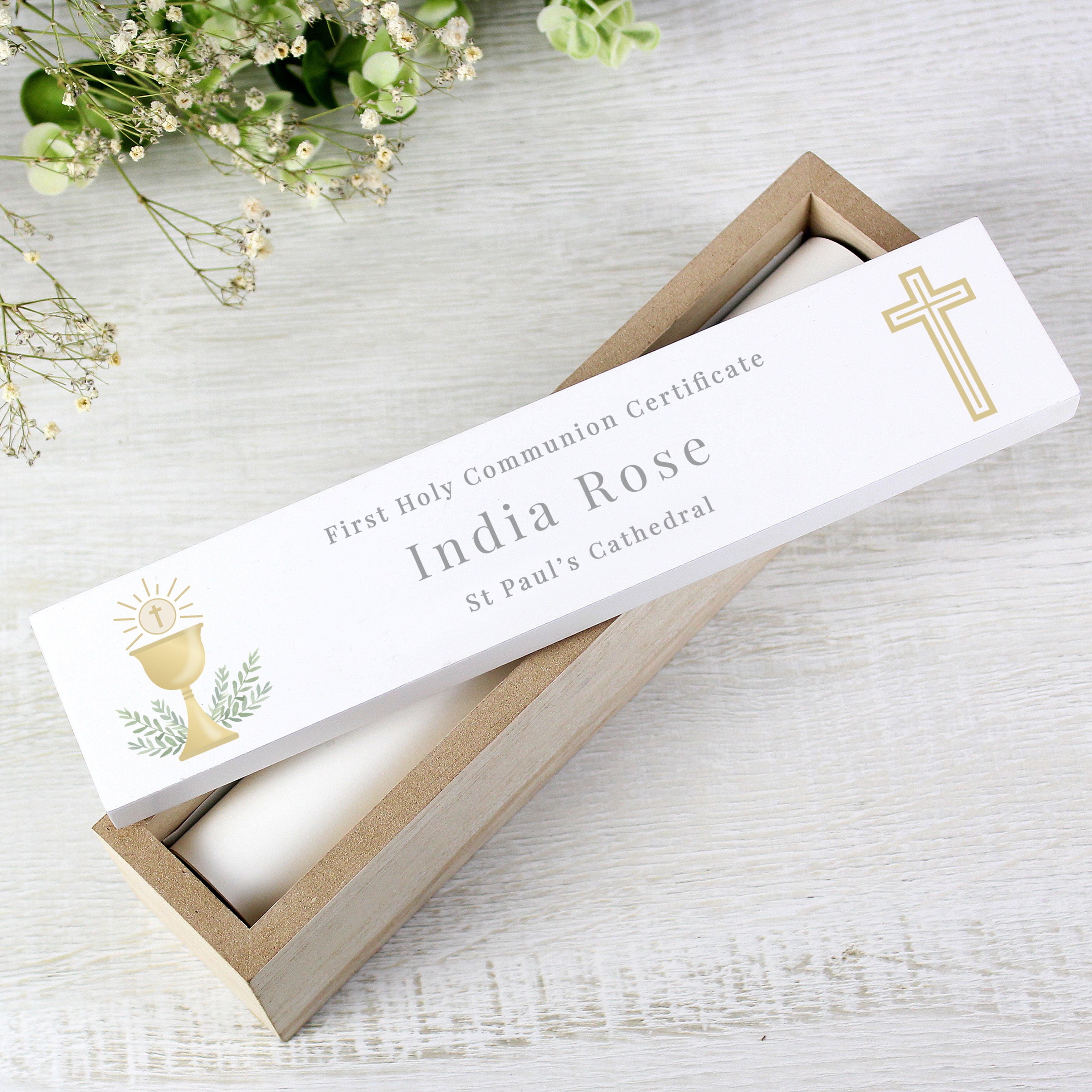 Personalised Religious Wooden Certificate Holder from Heartfelt Gifts