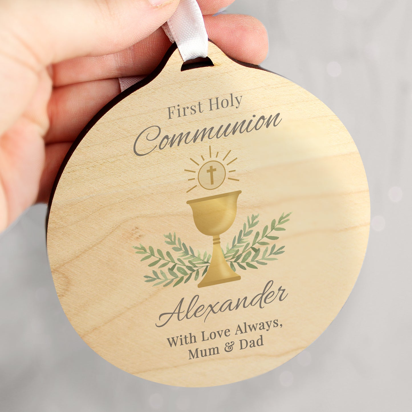 Personalised First Holy Communion Round Wooden Decoration from Heartfelt Gifts