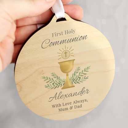 Personalised First Holy Communion Round Wooden Decoration from Heartfelt Gifts