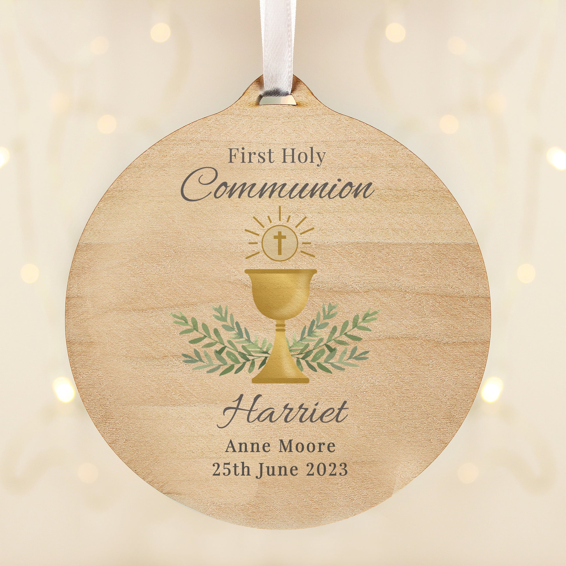 Personalised First Holy Communion Round Wooden Decoration - image 2