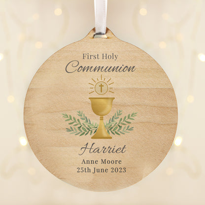 Personalised First Holy Communion Round Wooden Decoration - image 2