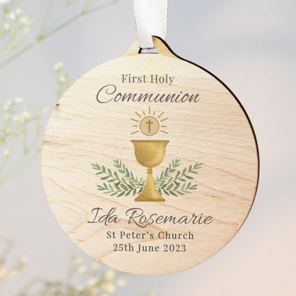 Personalised First Holy Communion Round Wooden Decoration - image 4