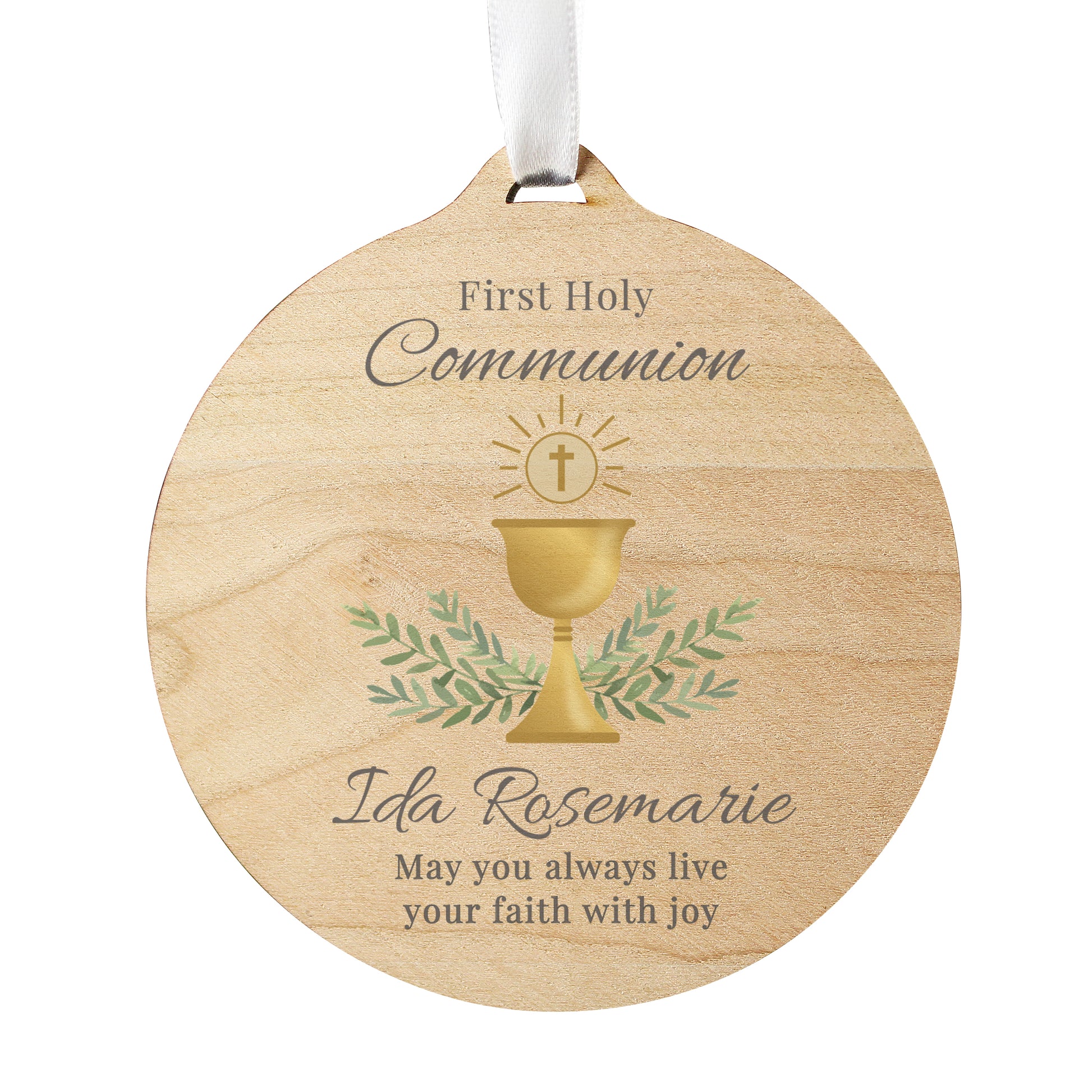 Personalised First Holy Communion Round Wooden Decoration - image 5