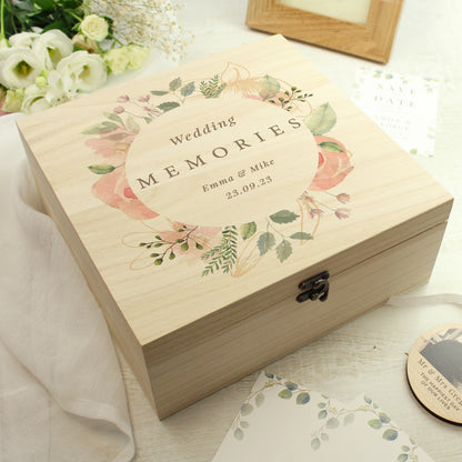 Personalised Floral Watercolour Wooden Keepsake box from Heartfelt Gifts