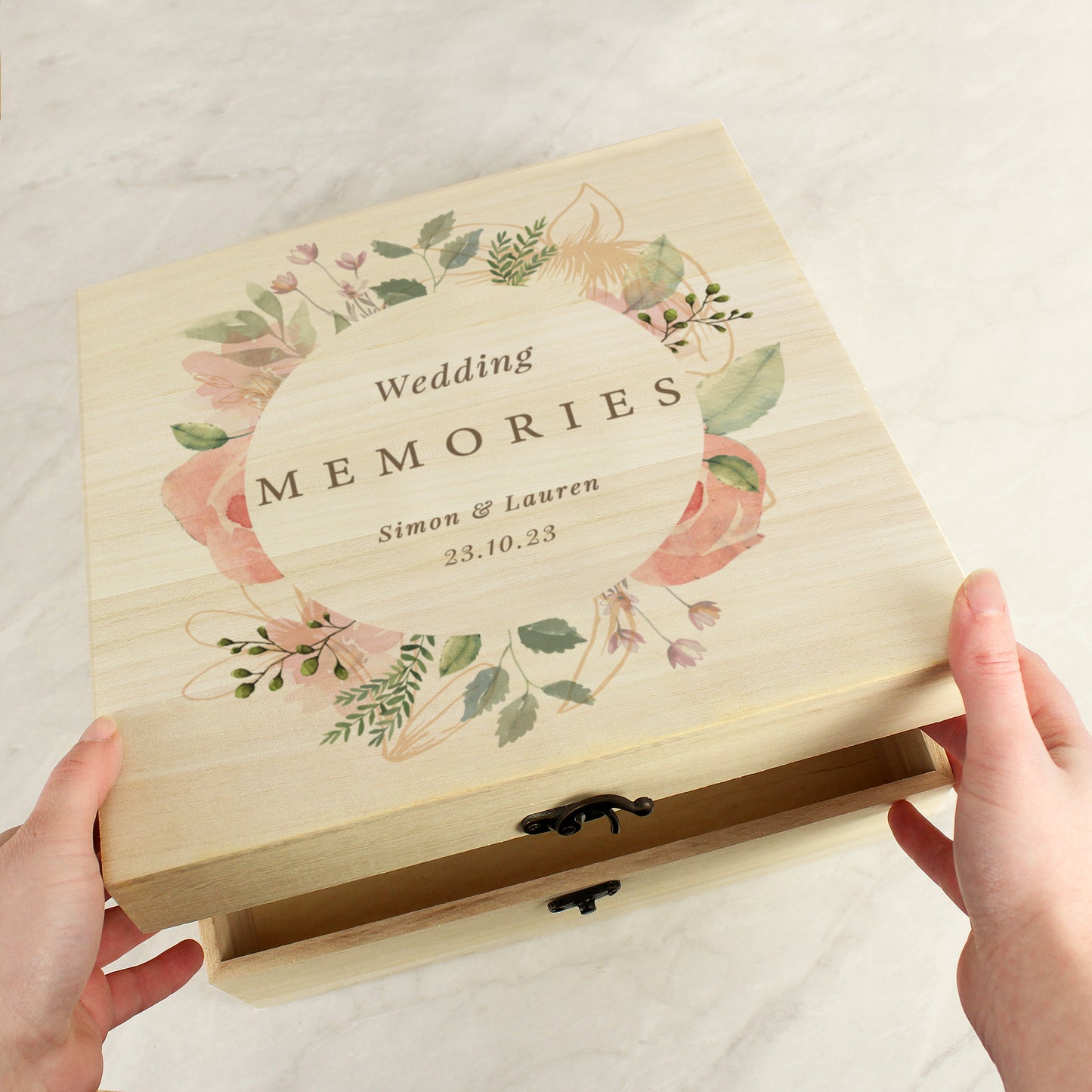 Personalised Floral Watercolour Wooden Keepsake box - image 4