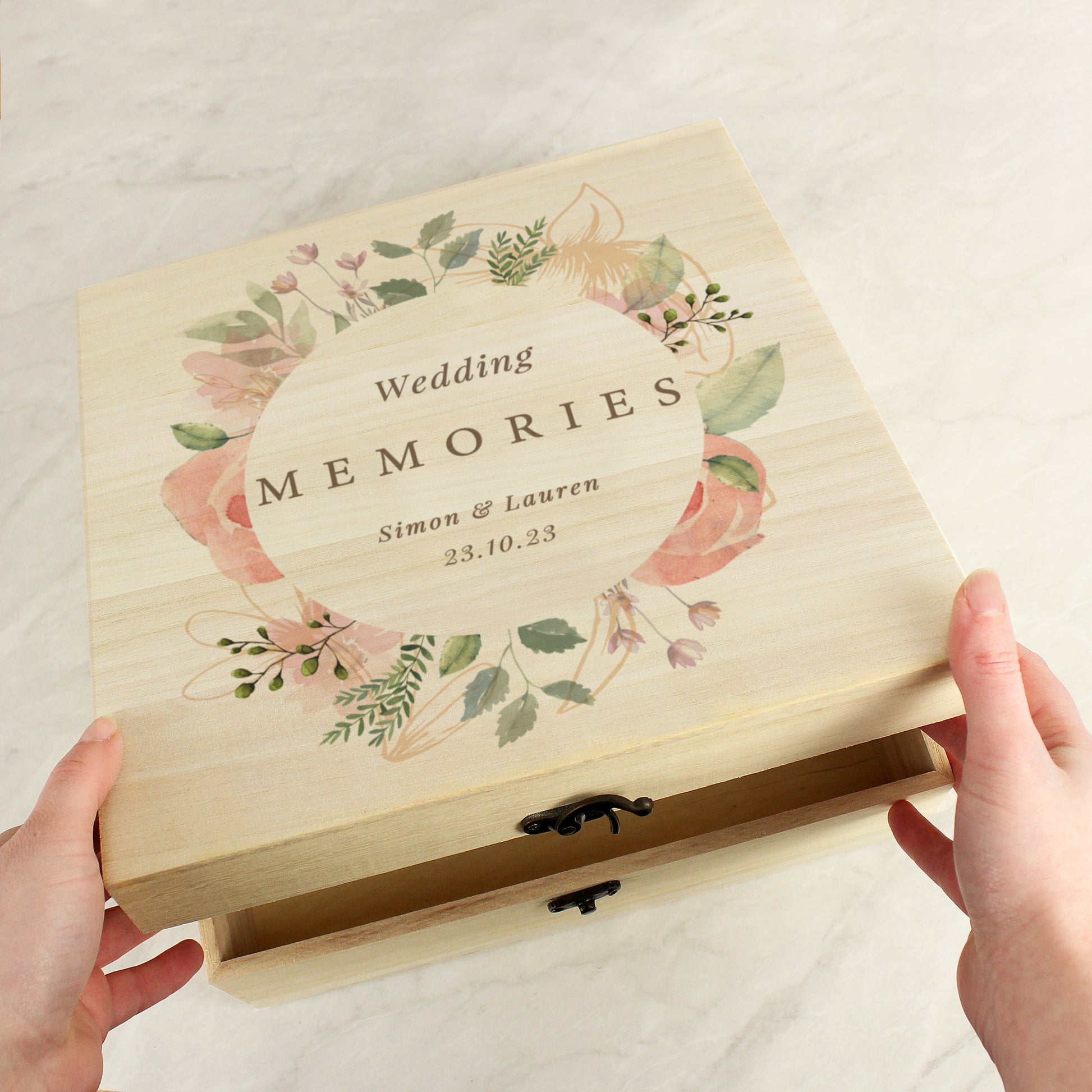 Personalised Floral Watercolour Wooden Keepsake box - image 4