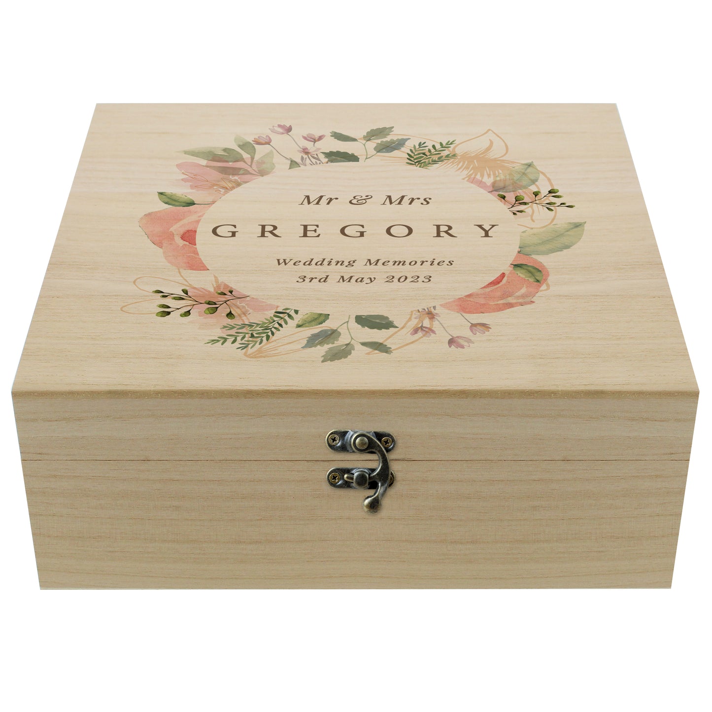 Personalised Floral Watercolour Wooden Keepsake box - image 5