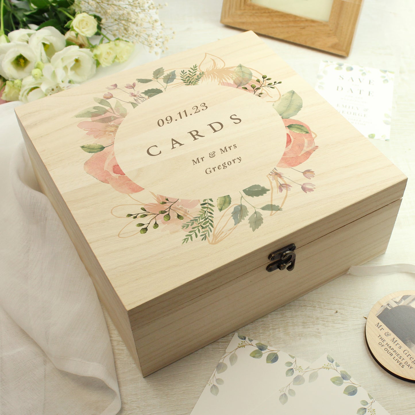 Personalised Floral Watercolour Wooden Keepsake box - image 7