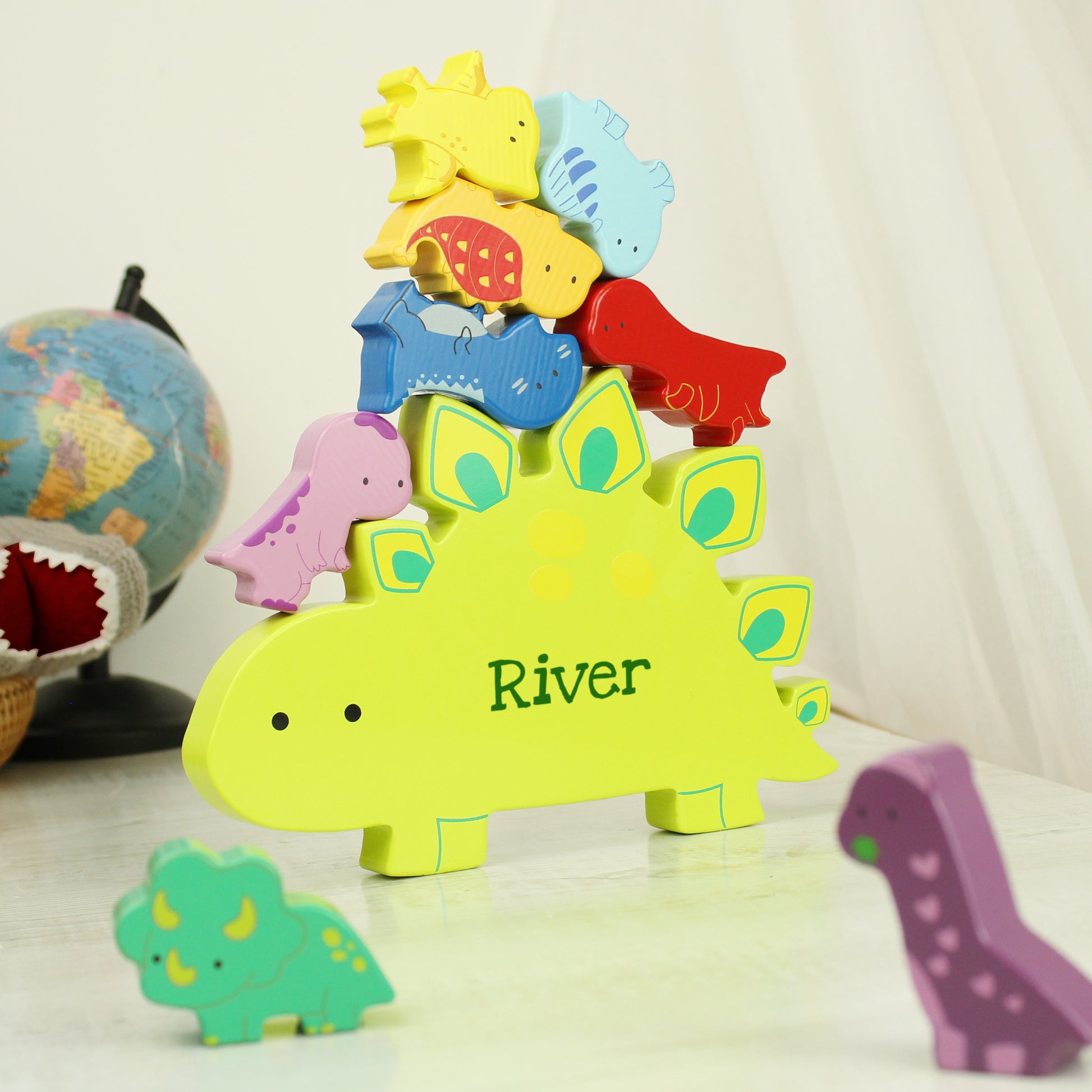 Personalised Name Only Wooden Dinosaur Stacker Toy from Heartfelt Gifts