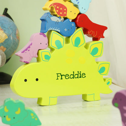Personalised Name Only Wooden Dinosaur Stacker Toy - image 3