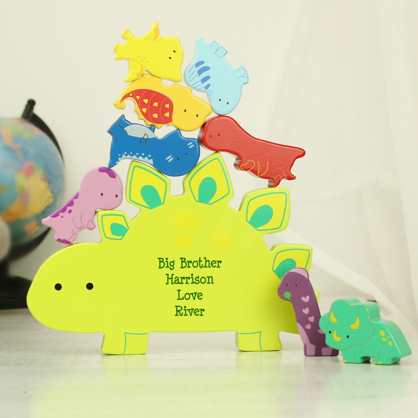 Personalised Free Text Wooden Dinosaur Stacker Toy from Heartfelt Gifts