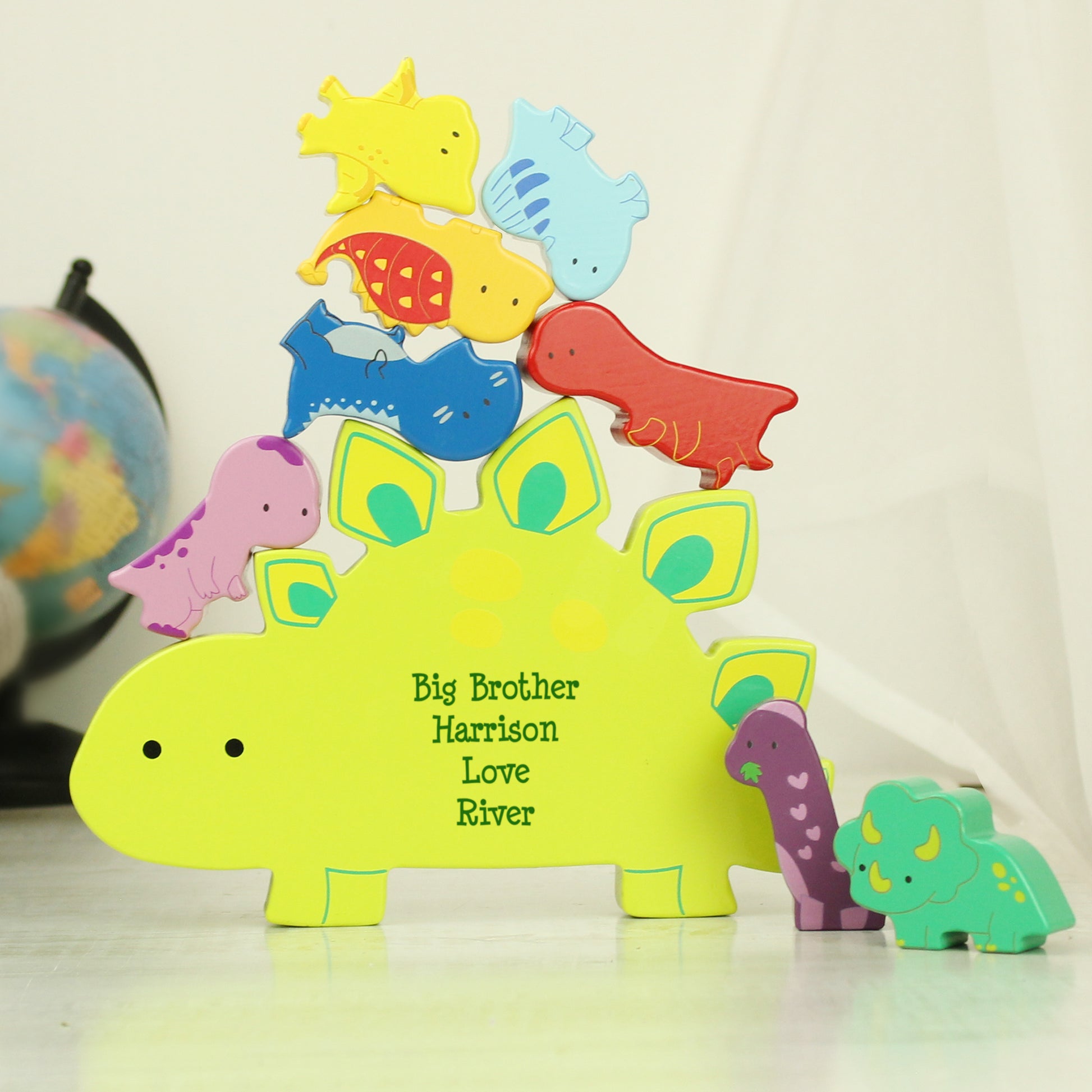 Personalised Free Text Wooden Dinosaur Stacker Toy from Heartfelt Gifts