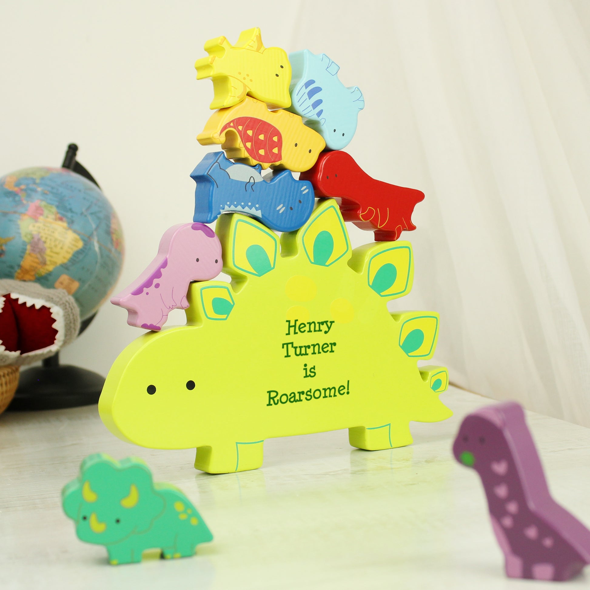 Personalised Free Text Wooden Dinosaur Stacker Toy - image 4