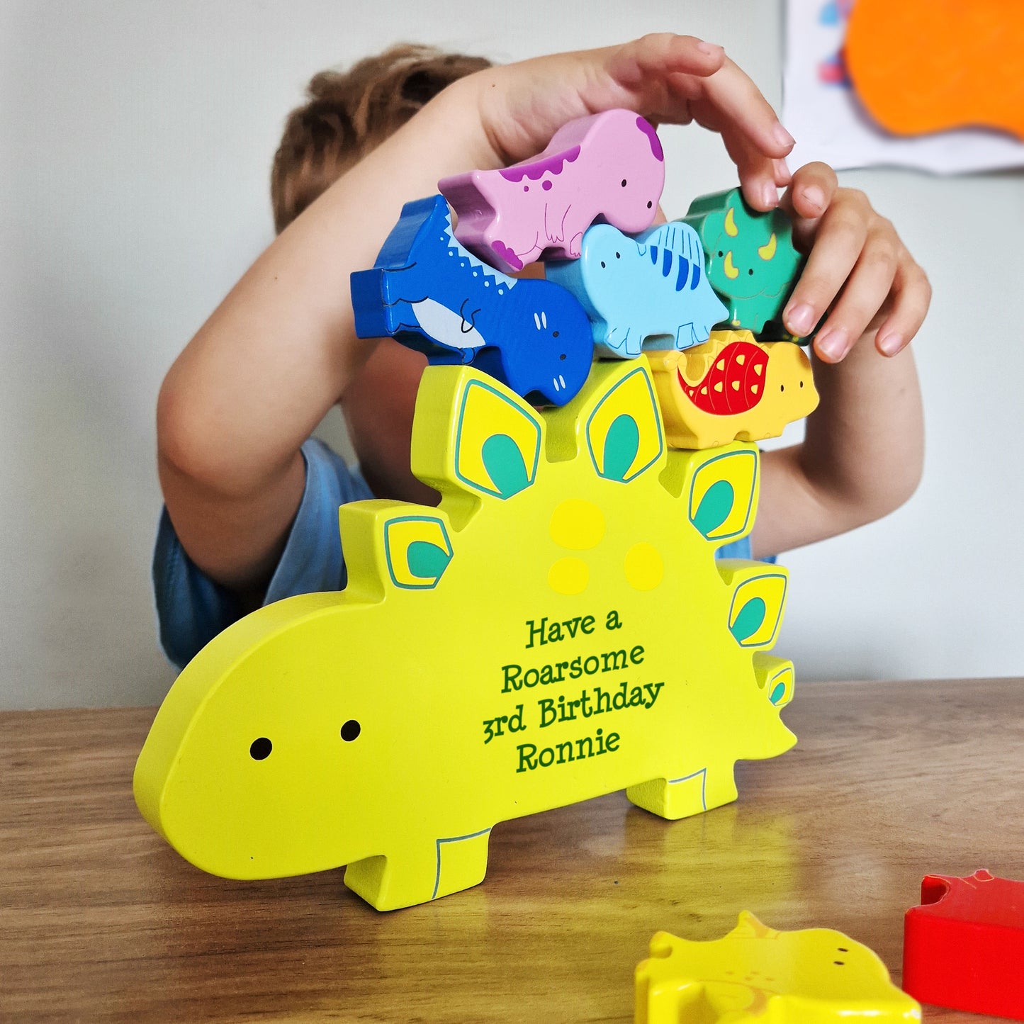 Personalised Free Text Wooden Dinosaur Stacker Toy - image 6