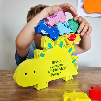 Personalised Free Text Wooden Dinosaur Stacker Toy - image 6