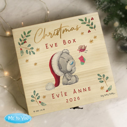 Personalised Winter Christmas Eve Tiny Tatty Teddy Large Wooden Keepsake Box from Heartfelt Gifts