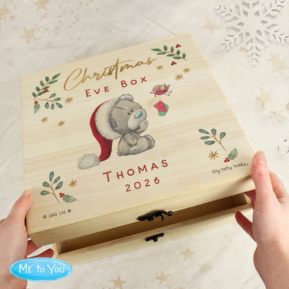 Personalised Winter Christmas Eve Tiny Tatty Teddy Large Wooden Keepsake Box - image 2