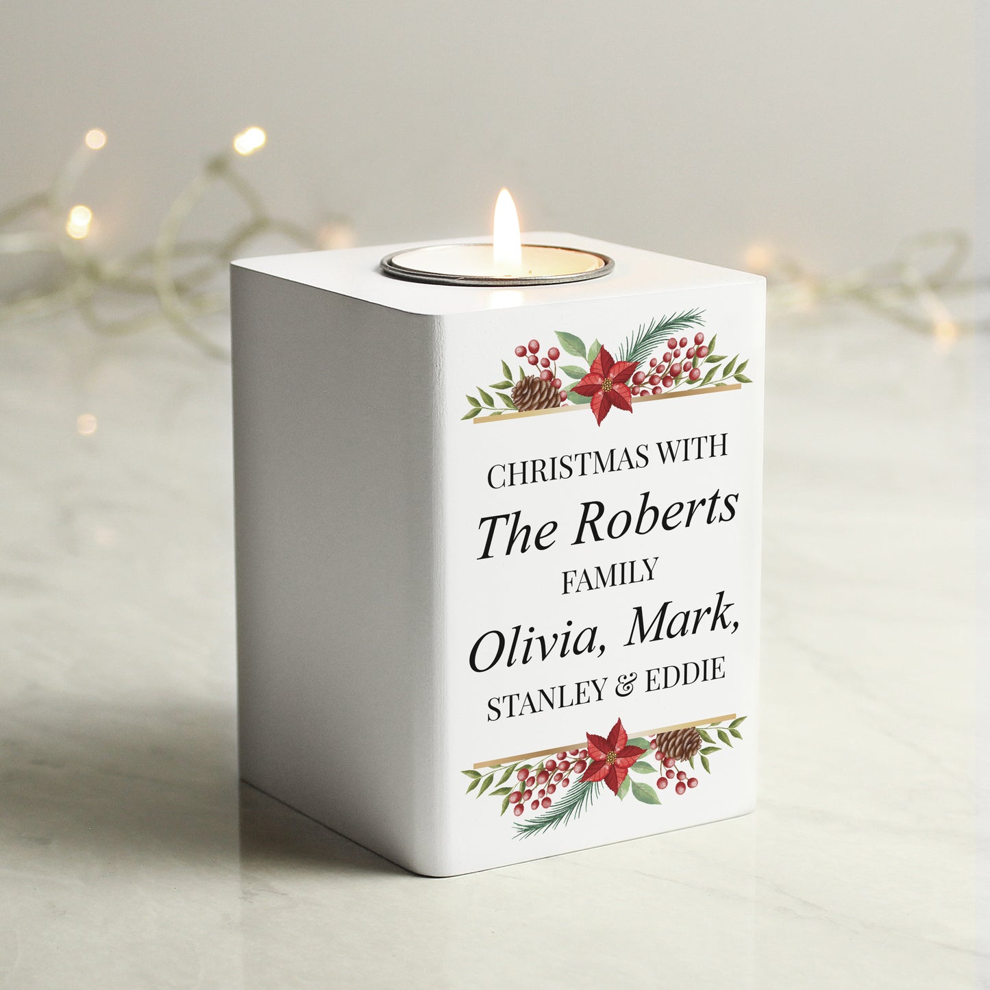 Personalised Christmas Wooden Tealight Holder from Heartfelt Gifts