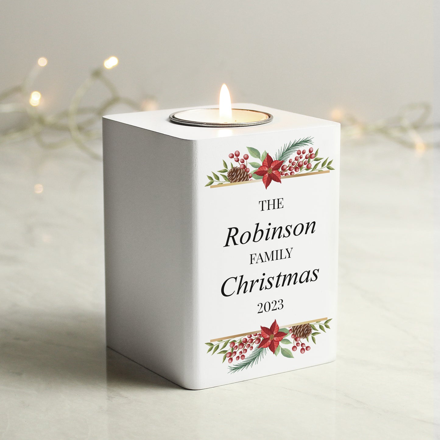 Personalised Christmas Wooden Tealight Holder - image 2