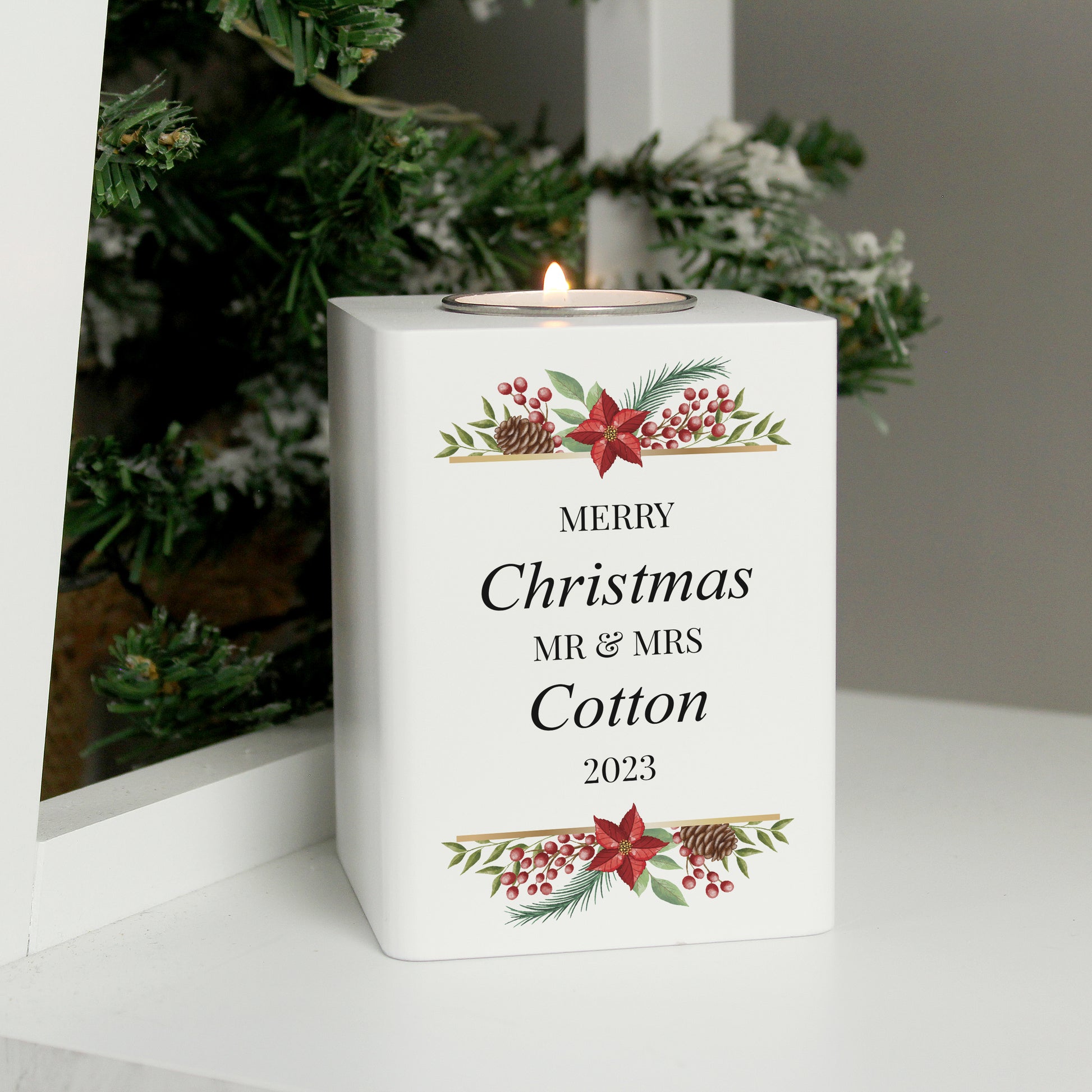 Personalised Christmas Wooden Tealight Holder - image 4