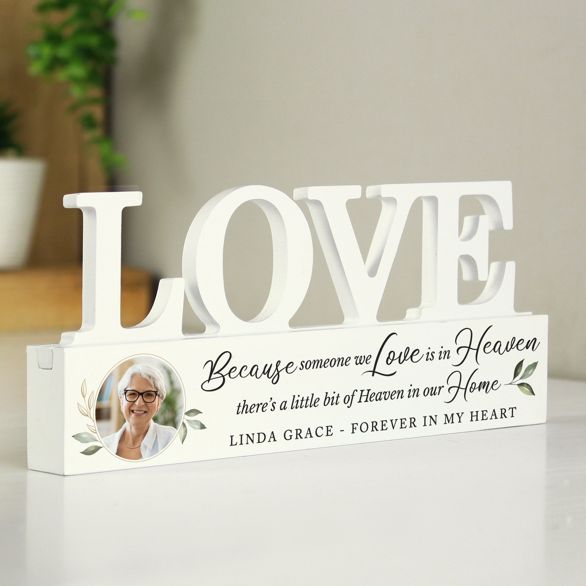 Personalised Botanical Memorial Photo Upload Wooden Love Ornament - image 2