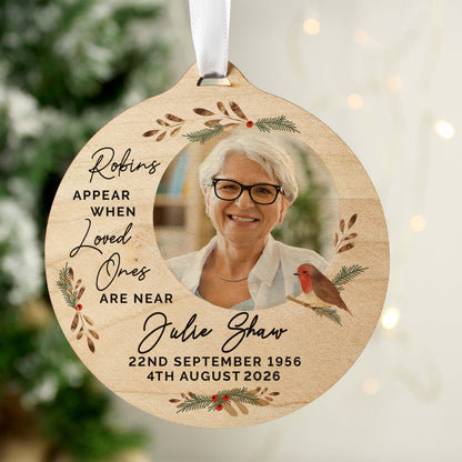 Personalised Photo Upload Robin Memorial Wooden Decoration from Heartfelt Gifts