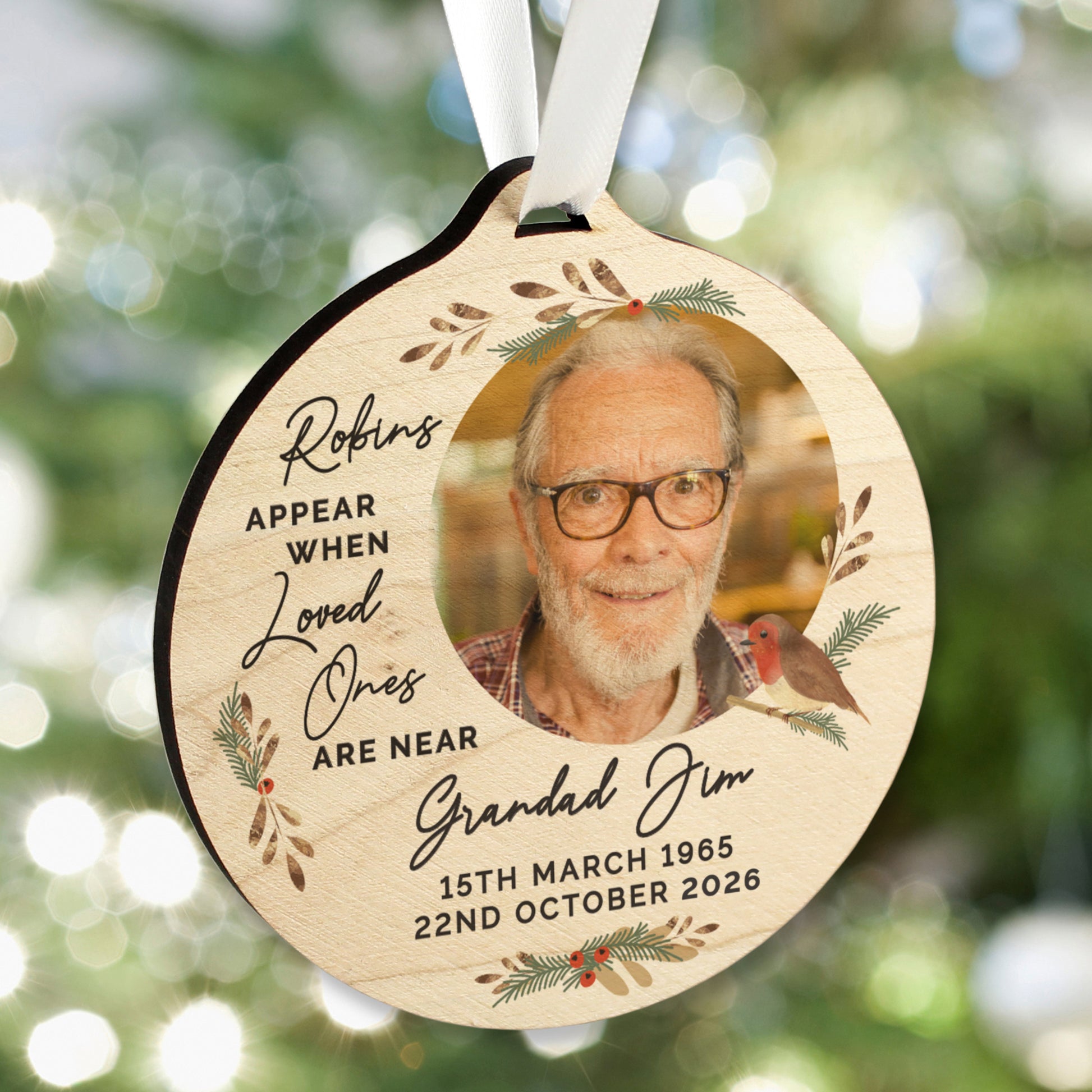 Personalised Photo Upload Robin Memorial Wooden Decoration - image 2