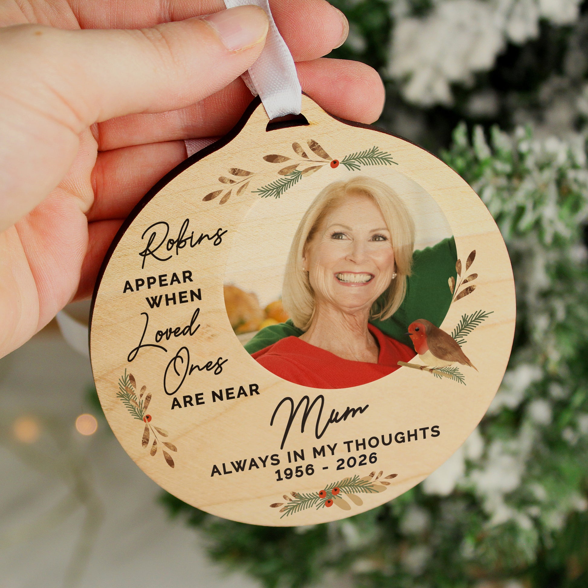 Personalised Photo Upload Robin Memorial Wooden Decoration - image 3