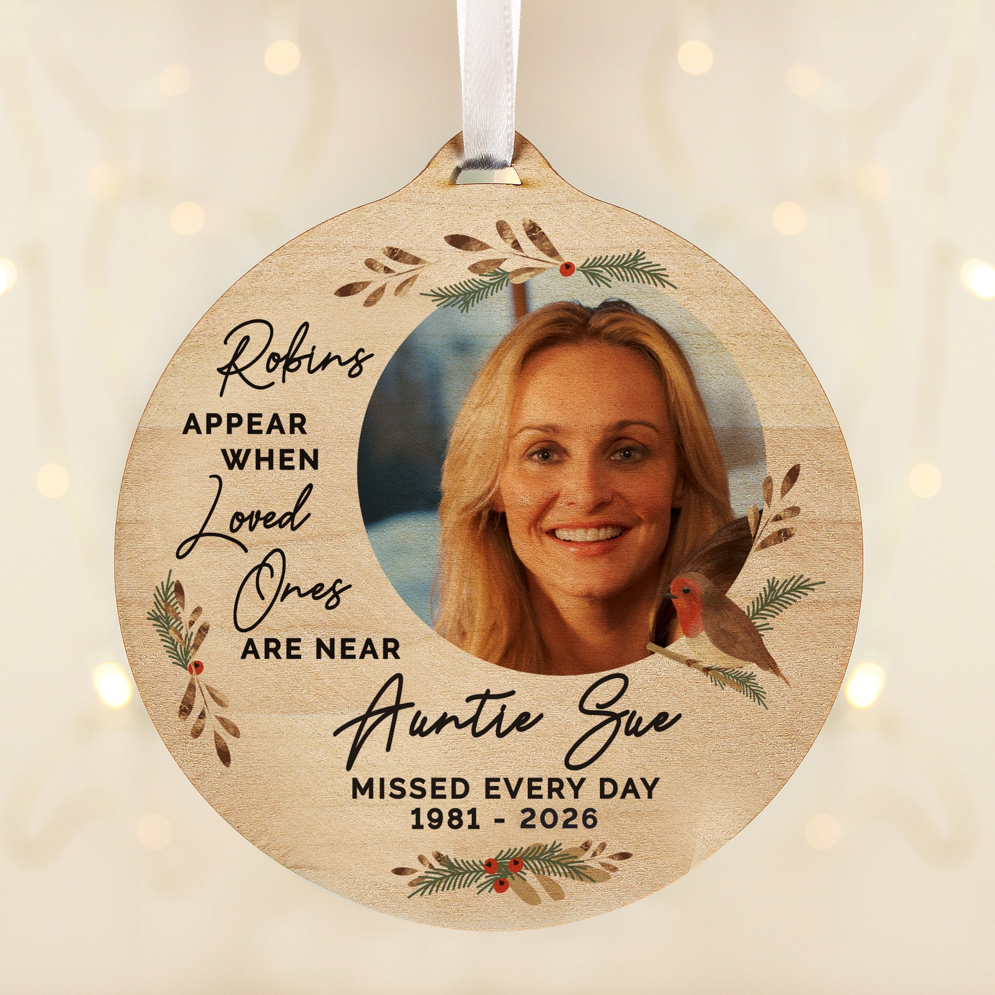 Personalised Photo Upload Robin Memorial Wooden Decoration - image 4