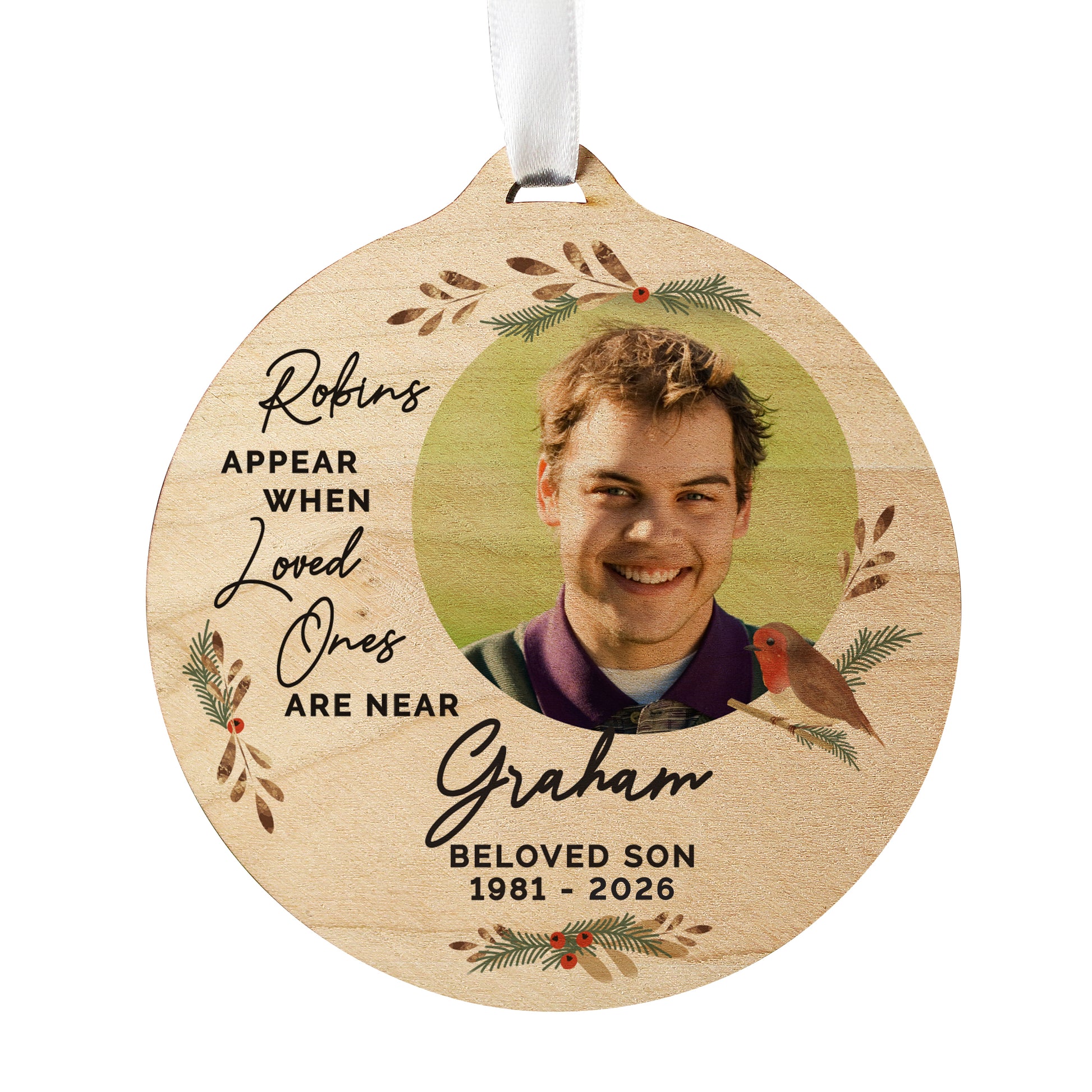 Personalised Photo Upload Robin Memorial Wooden Decoration - image 5