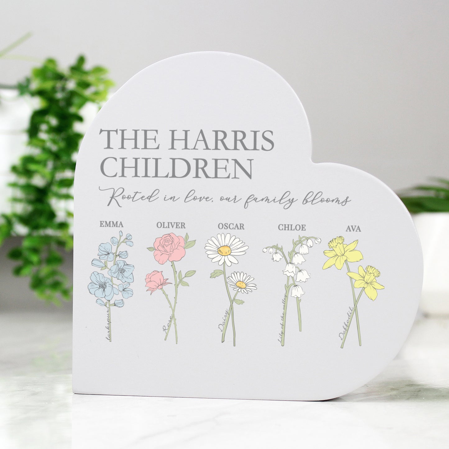 Personalised Flower of the Month Family Heart Ornament - image 3