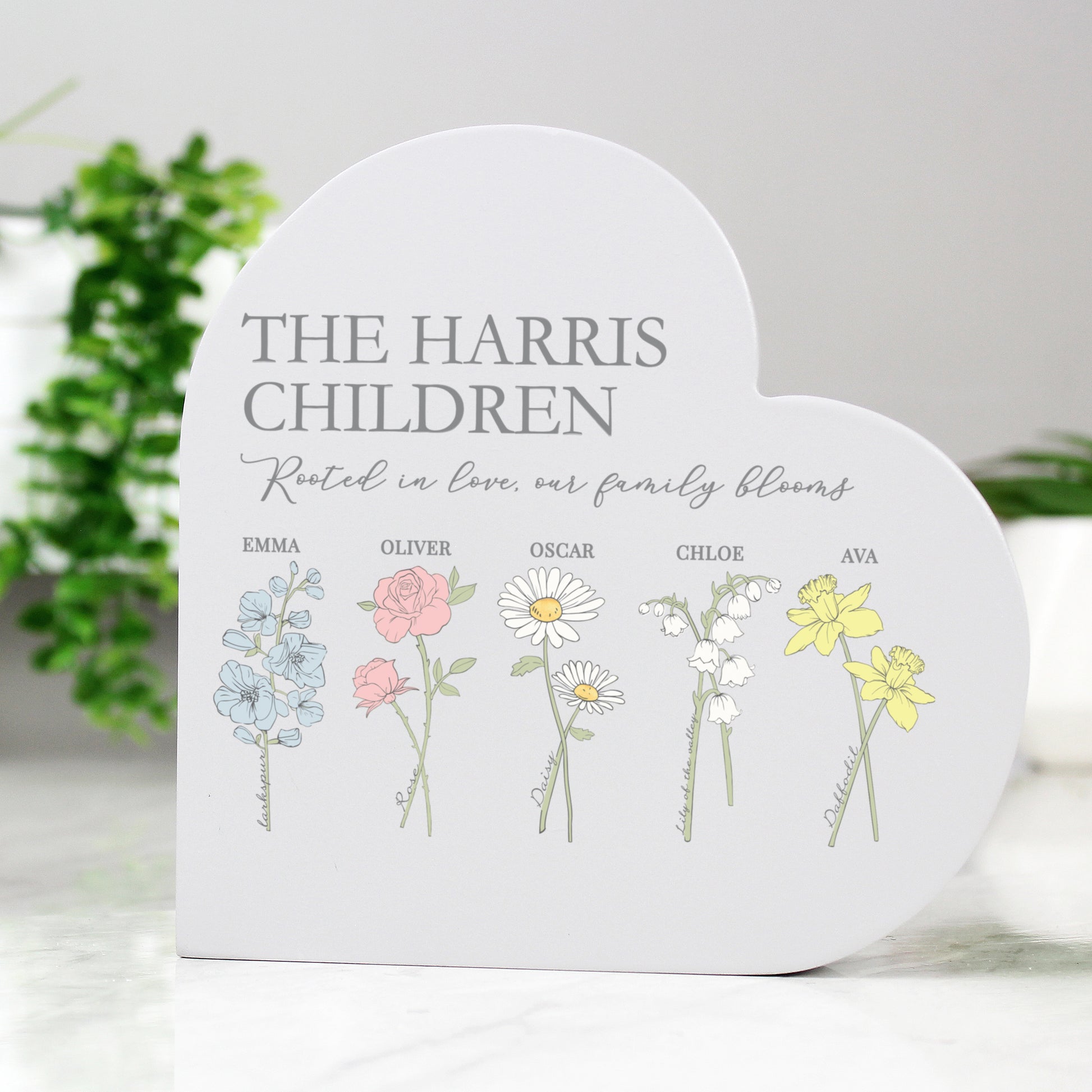 Personalised Flower of the Month Family Heart Ornament - image 3
