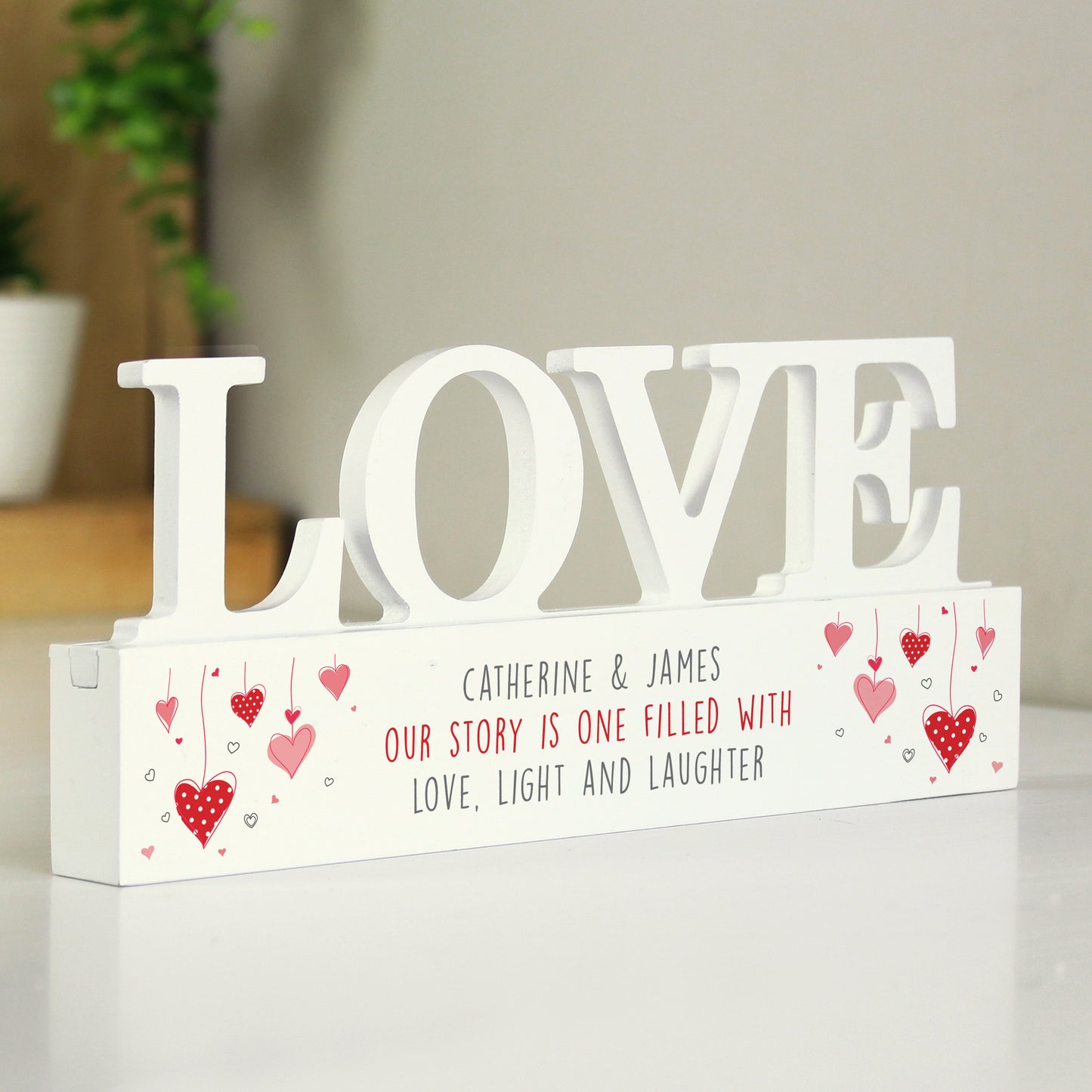 Personalised Red Hearts Wooden Love Ornament from Heartfelt Gifts