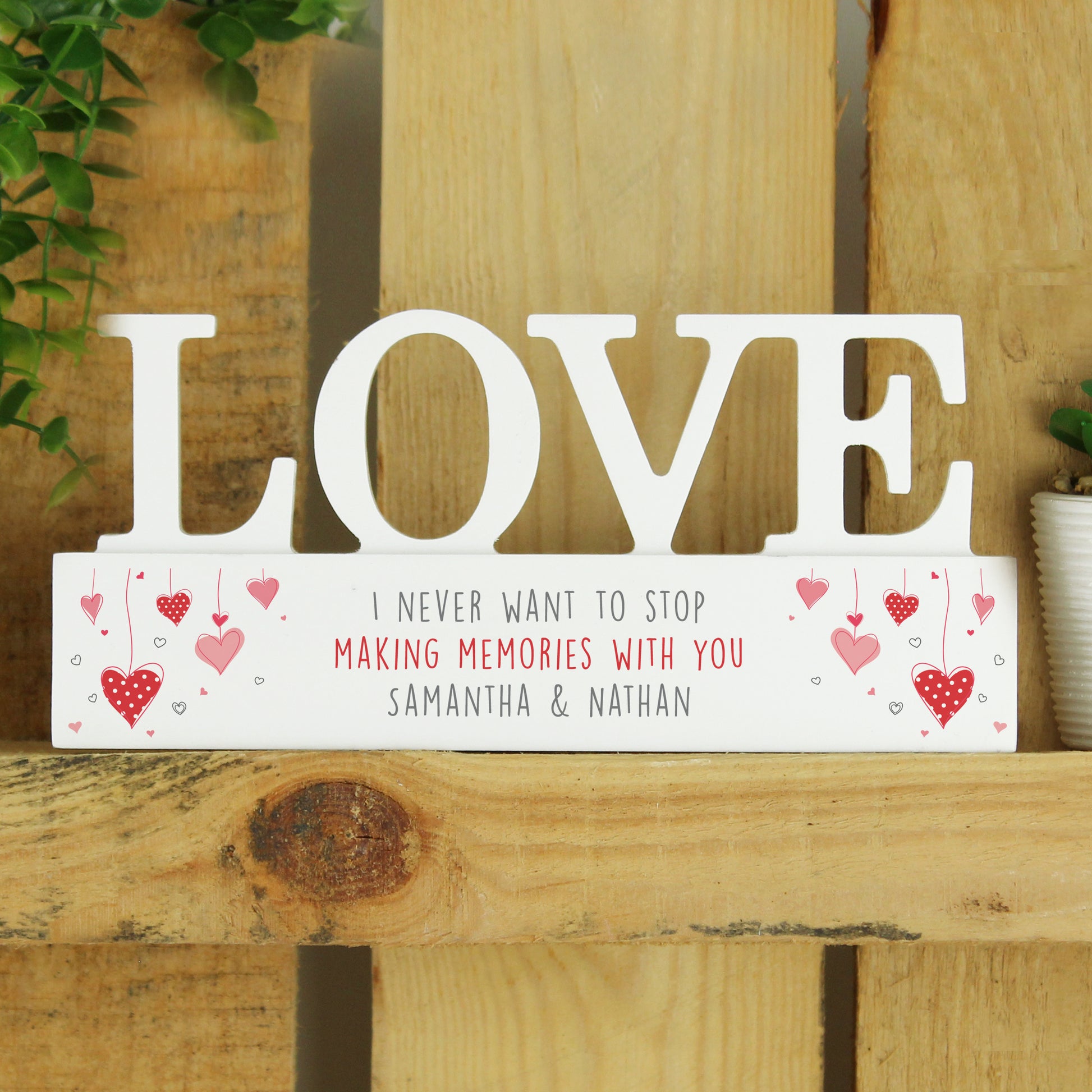 Personalised Red Hearts Wooden Love Ornament - image 2
