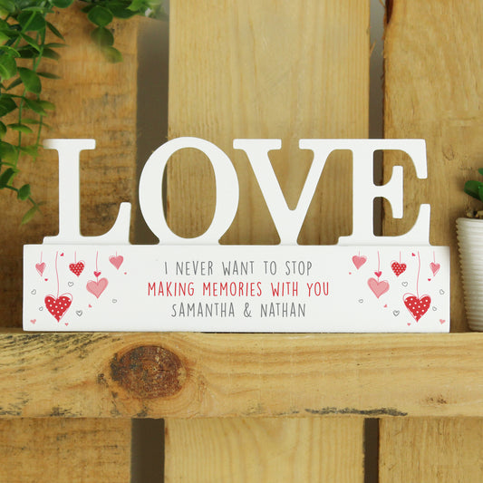 Personalised Red Hearts Wooden Love Ornament - image 2