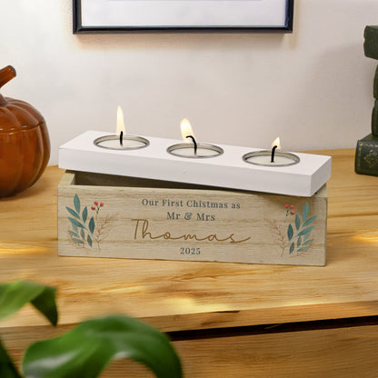 Personalised Christmas Foliage Triple Tea Light Box - image 2