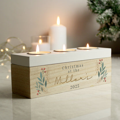 Personalised Christmas Foliage Triple Tea Light Box - image 4