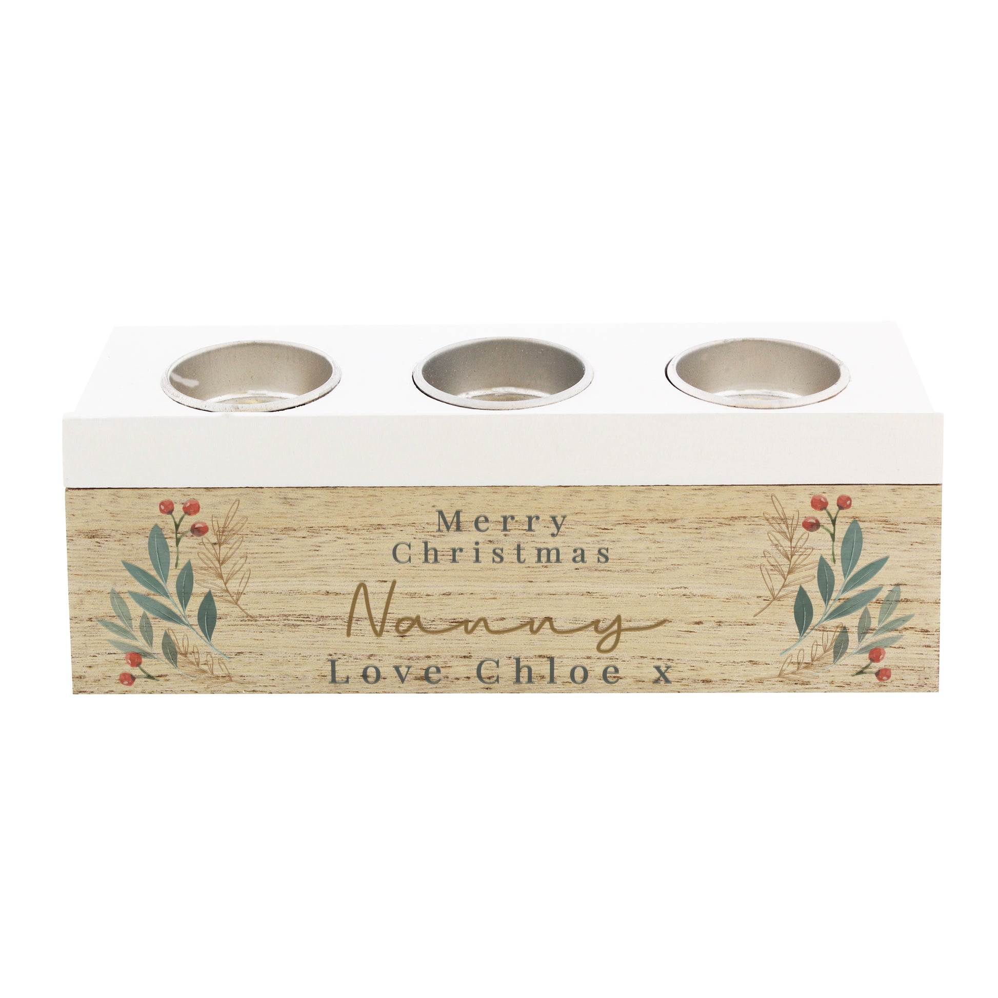 Personalised Christmas Foliage Triple Tea Light Box - image 5
