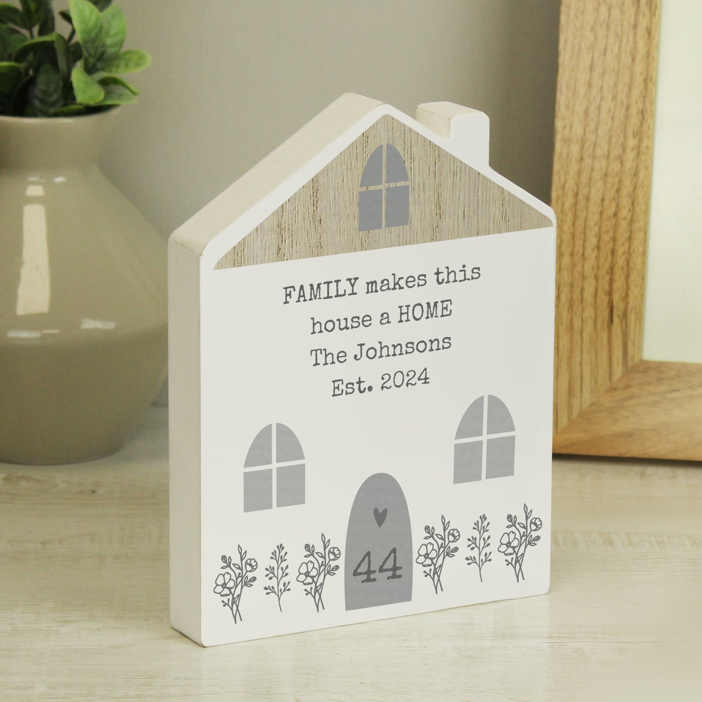 Personalised Grey Wooden House Ornament from Heartfelt Gifts