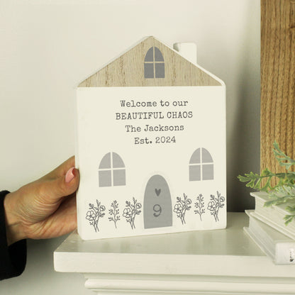 Personalised Grey Wooden House Ornament - image 2