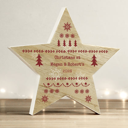 Personalised Christmas Fair Isle Wooden Star Ornament from Heartfelt Gifts