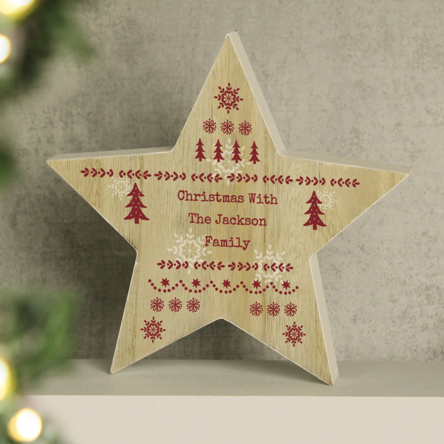 Personalised Christmas Fair Isle Wooden Star Ornament - image 2
