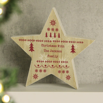 Personalised Christmas Fair Isle Wooden Star Ornament - image 2