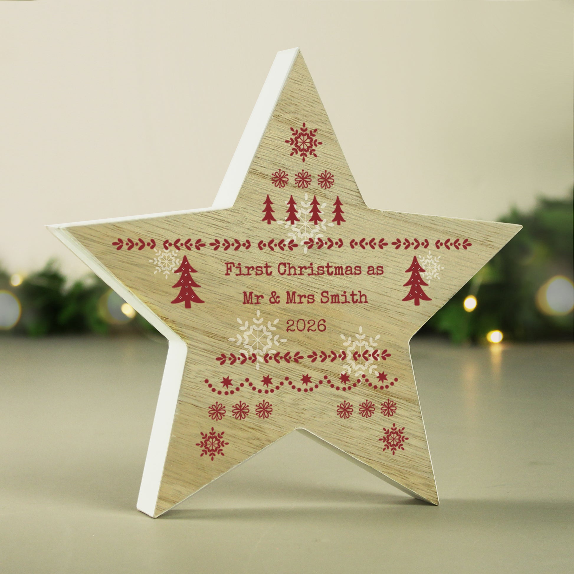 Personalised Christmas Fair Isle Wooden Star Ornament - image 3